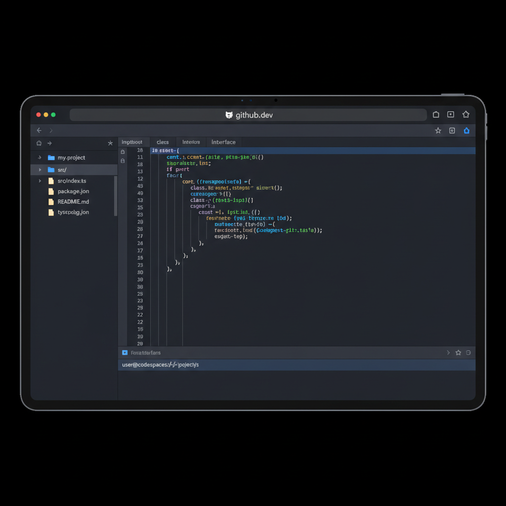 iPad GitHub Codespaces VS Code 브라우저 화면