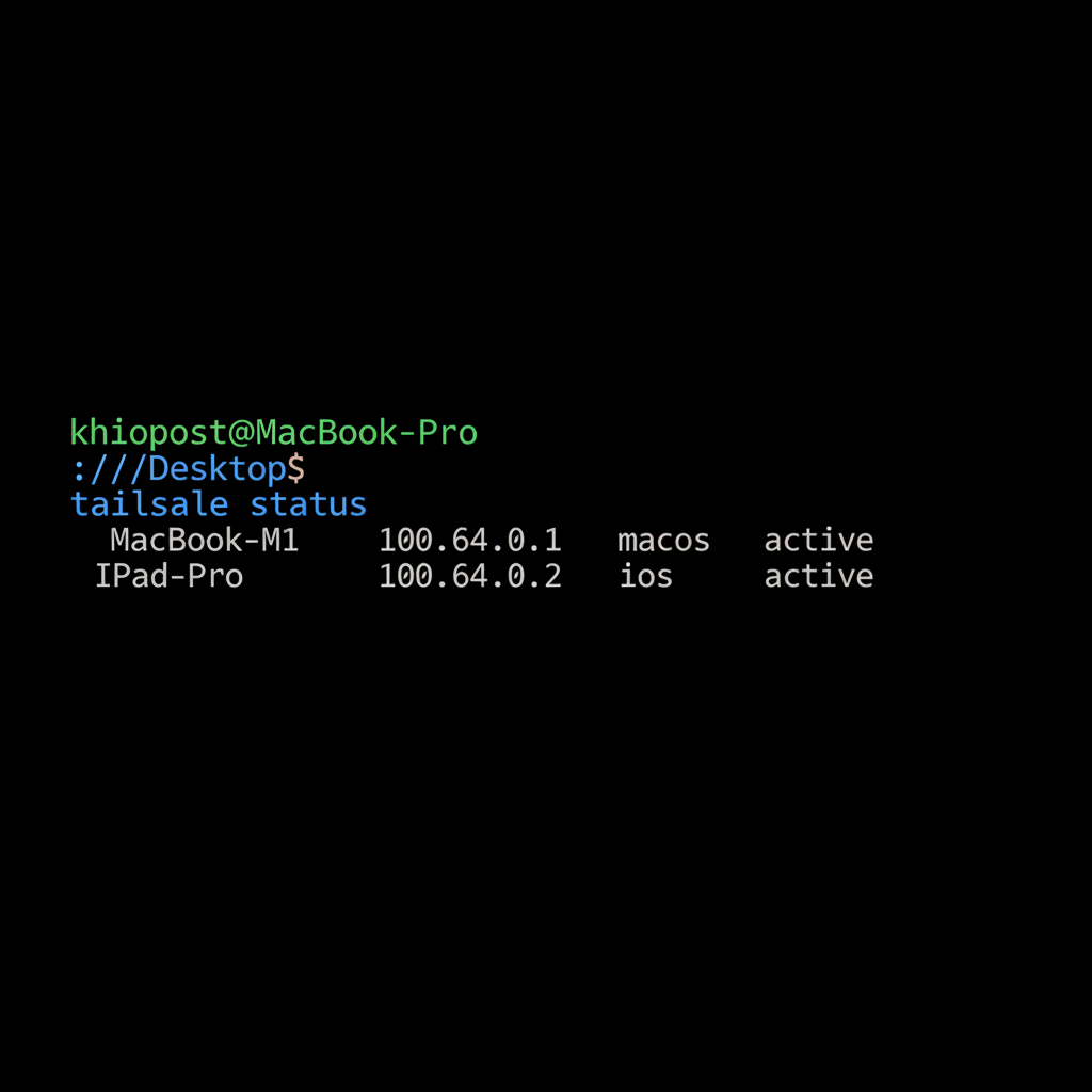 Jump Desktop — Tailscale 연결 상태 터미널 화면